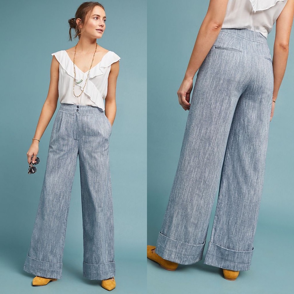 Anthropologie Dolan Blue Harrison Wide Leg Pants S